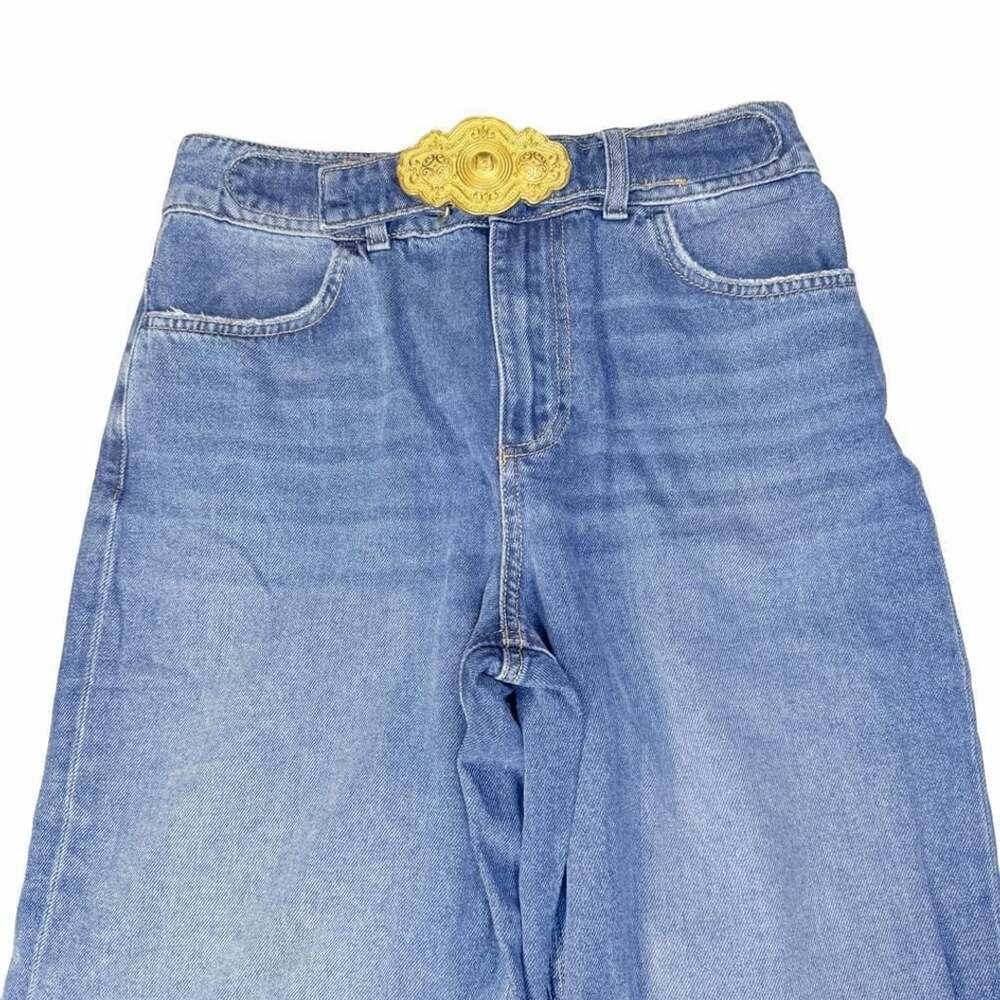 Liu Jo Blue Denim Jeans with Ornate Gold Belt Buckle Sz 28